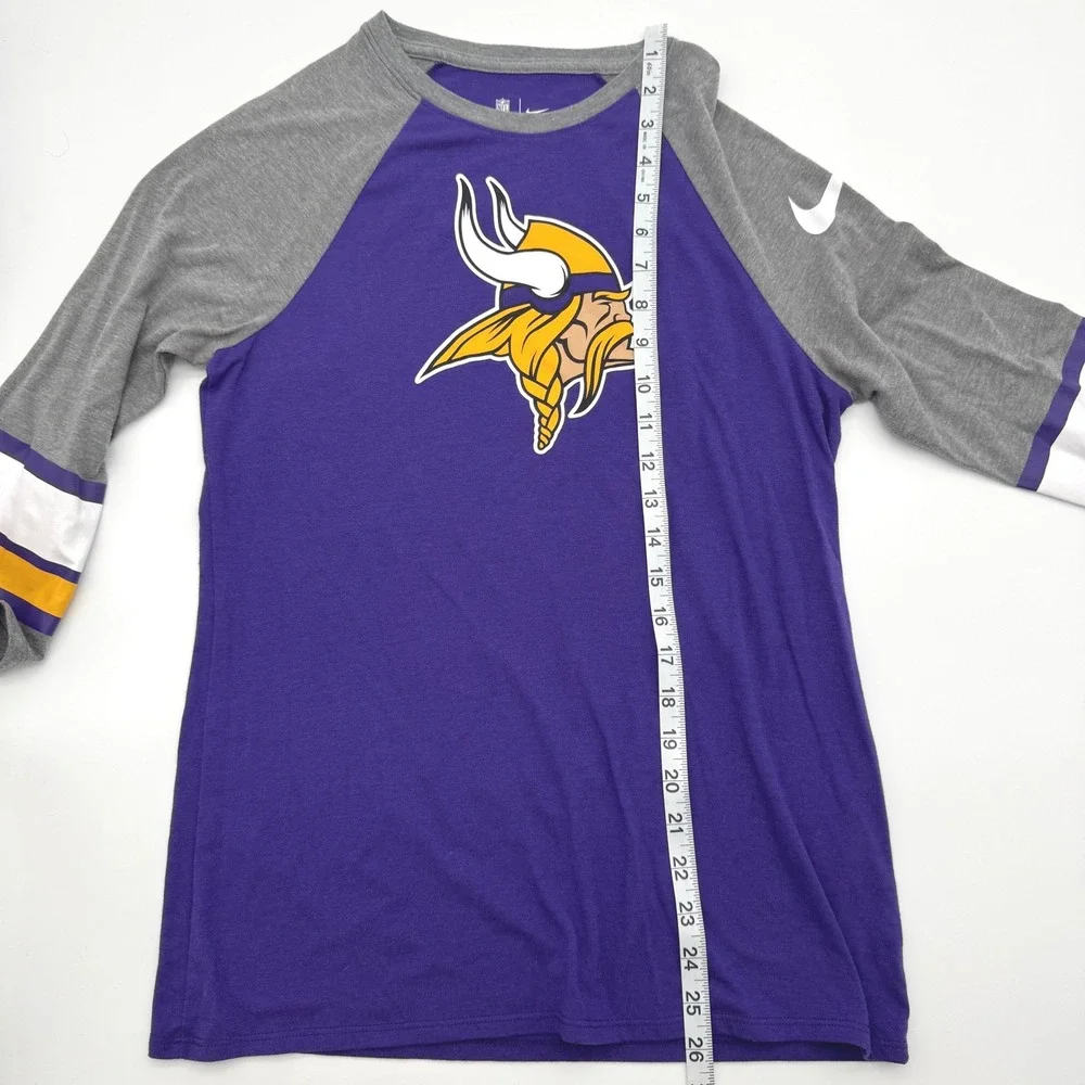 Nike Minnesota Vikings Womens Tri-Blend Raglan 3/4 Sleeve T-Shirt Purple Grey M